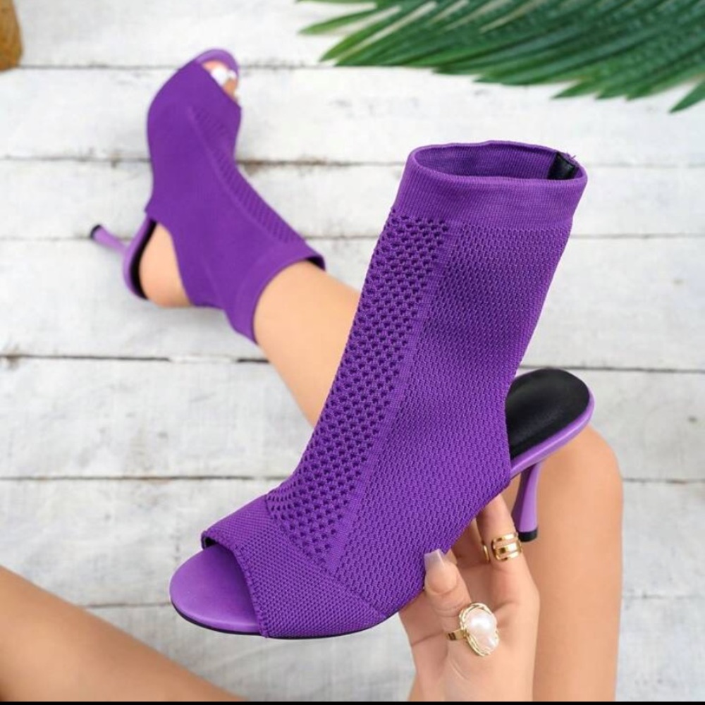 Purple Peep-Toe Sock Bootie